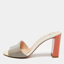 Pre Owned Fendi Size 36 Tricolor Patent Leather Logo Detail Slide Sandals