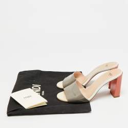مملوكة مسبقًا صندل فنْدي جلد لامع ثلاثي الألوان بتفاصيل الشعار مقاس 36