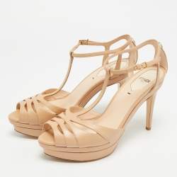 مملوكة مسبقًا Fendi Size 38 Beige Leather T-Strap Platform Sandals