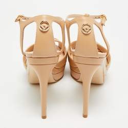 مملوكة مسبقًا Fendi Size 38 Beige Leather T-Strap Platform Sandals