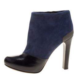 Pre Owned Fendi Navy Blue/Black Suede and Leather Ankle Boots Size 37.5