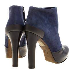 Pre Owned Fendi Navy Blue/Black Suede and Leather Ankle Boots Size 37.5
