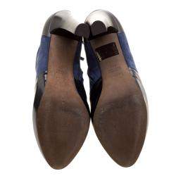 Pre Owned Fendi Navy Blue/Black Suede and Leather Ankle Boots Size 37.5