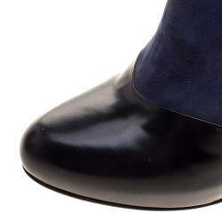 Pre Owned Fendi Navy Blue/Black Suede and Leather Ankle Boots Size 37.5