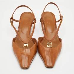 Pre Owned Fendi Colibri Size 38 Brown Eel Leather Slingback Sandals