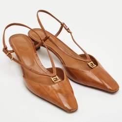 Pre Owned Fendi Colibri Size 38 Brown Eel Leather Slingback Sandals