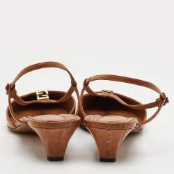 Pre Owned Fendi Colibri Size 38 Brown Eel Leather Slingback Sandals