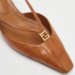 Pre Owned Fendi Colibri Size 38 Brown Eel Leather Slingback Sandals