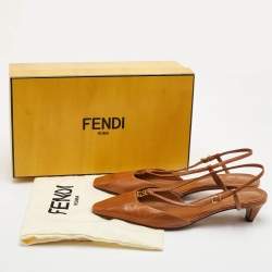 Pre Owned Fendi Colibri Size 38 Brown Eel Leather Slingback Sandals