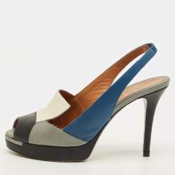 Pre Owned Fendi Decollete Size 36 Multicolor Leather Peep Toe Platform Slingback Pumps