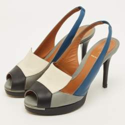 Pre Owned Fendi Decollete Size 36 Multicolor Leather Peep Toe Platform Slingback Pumps