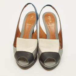 Pre Owned Fendi Decollete Size 36 Multicolor Leather Peep Toe Platform Slingback Pumps