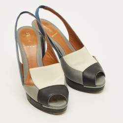 Pre Owned Fendi Decollete Size 36 Multicolor Leather Peep Toe Platform Slingback Pumps