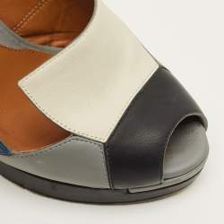 Pre Owned Fendi Decollete Size 36 Multicolor Leather Peep Toe Platform Slingback Pumps