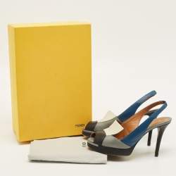 Pre Owned Fendi Decollete Size 36 Multicolor Leather Peep Toe Platform Slingback Pumps