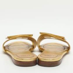 Pre Owned Fendi Baguette Size 38 Metallic Gold Leather Flat Slides 