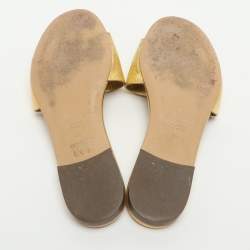 Pre Owned Fendi Baguette Size 38 Metallic Gold Leather Flat Slides 