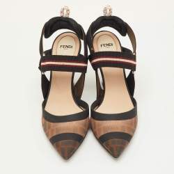 مملوكة مسبقًا Fendi Colibri Size 36.5 Brown/Black Zucca Mesh and Fabric Slingback Sandals