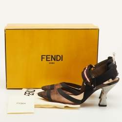 مملوكة مسبقًا Fendi Colibri Size 36.5 Brown/Black Zucca Mesh and Fabric Slingback Sandals