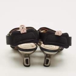 Pre Owned Fendi Colibri Size 40 Black/Brown Canvas and FF Mesh Slingback Pumps