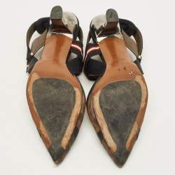 Pre Owned Fendi Colibri Size 40 Black/Brown Canvas and FF Mesh Slingback Pumps