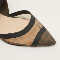 Pre Owned Fendi Colibri Size 40 Black/Brown Canvas and FF Mesh Slingback Pumps