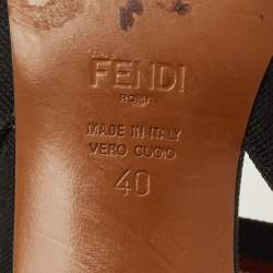 Pre Owned Fendi Colibri Size 40 Black/Brown Canvas and FF Mesh Slingback Pumps