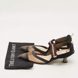 Pre Owned Fendi Colibri Size 40 Black/Brown Canvas and FF Mesh Slingback Pumps