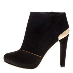 Pre Owned Fendi Black Suede and Satin Ankle Boots Size 37.5