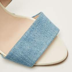 Pre Owned Fendi Size 41 Blue Denim Flora Detail Heel Ankle Wrap Sandals