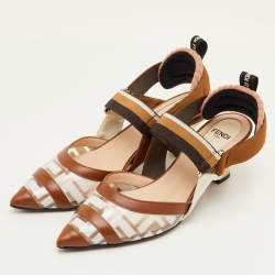 Pre Owned Fendi Colibri Size 35 Brown Zucca PVC and Leather Slingback Pumps