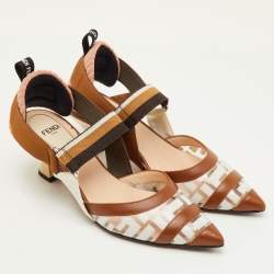 Pre Owned Fendi Colibri Size 35 Brown Zucca PVC and Leather Slingback Pumps