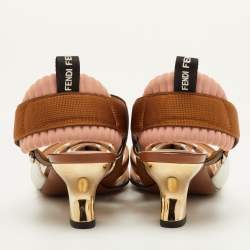 Pre Owned Fendi Colibri Size 35 Brown Zucca PVC and Leather Slingback Pumps
