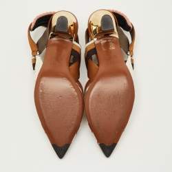 Pre Owned Fendi Colibri Size 35 Brown Zucca PVC and Leather Slingback Pumps
