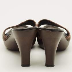 Pre Owned Fendi FF Size 38 Brown Canvas and Leather FF Logo Slide Sandals