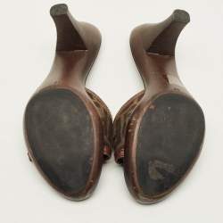 Pre Owned Fendi FF Size 38 Brown Canvas and Leather FF Logo Slide Sandals