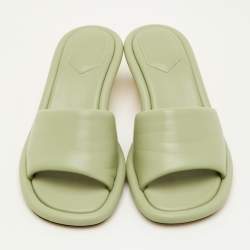 Pre Owned Fendi Baguette Heel Size 38 Light Green Leather Slide Sandals