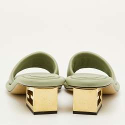 Pre Owned Fendi Baguette Heel Size 38 Light Green Leather Slide Sandals