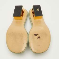 Pre Owned Fendi Baguette Heel Size 38 Light Green Leather Slide Sandals