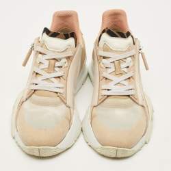 مملوكة مسبقًا Fendi Flow Size 39.5 Beige/White Fabric and Suede Lace Up Sneakers