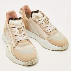 مملوكة مسبقًا Fendi Flow Size 39.5 Beige/White Fabric and Suede Lace Up Sneakers
