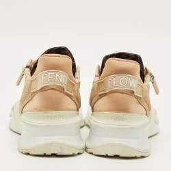 مملوكة مسبقًا Fendi Flow Size 39.5 Beige/White Fabric and Suede Lace Up Sneakers