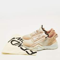 مملوكة مسبقًا Fendi Flow Size 39.5 Beige/White Fabric and Suede Lace Up Sneakers