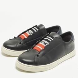 Pre Owned Fendi Rockoclick Size 38 Black Leather Slip On Sneakers