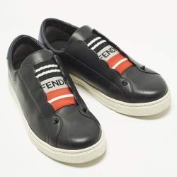 Pre Owned Fendi Rockoclick Size 38 Black Leather Slip On Sneakers