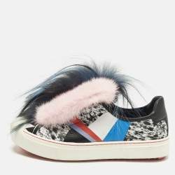 Pre Owned Fendi Flynn Size 38 Multicolor Faux Fur and Leather Low Top Sneakers