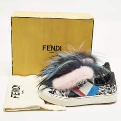 Pre Owned Fendi Flynn Size 38 Multicolor Faux Fur and Leather Low Top Sneakers