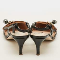 Pre Owned حذاء كعب عالي فندي جلد أسود/بيج حزام خلفي مقاس 38