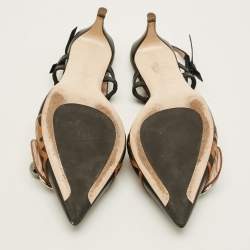 Pre Owned حذاء كعب عالي فندي جلد أسود/بيج حزام خلفي مقاس 38