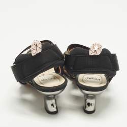 Pre Owned Fendi Colibri Size 35 Brown/Black Zucca Fabric Mesh Slingback Pumps